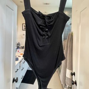 Black bodysuit with drawstrings